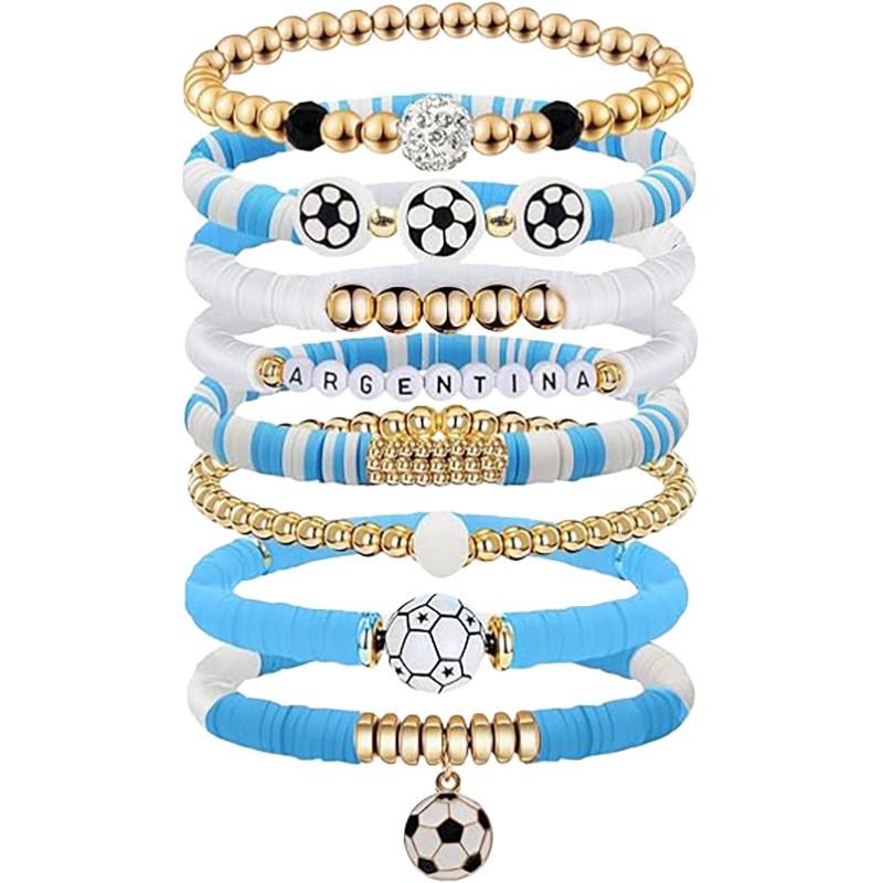World Cup Team Match Day Bracelet Stackable Soft Ceramic Beaded Stretch Football Accessories Fan Bracelet