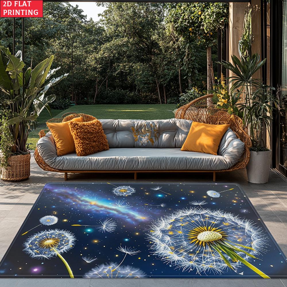 Löwenzahn Galaxie Bereichsteppich, Nachthimmel Sternenblumen Teppich für Wohnzimmer, Rutschfeste Natur Bodenmatte für Schlafzimmer Heimdekor