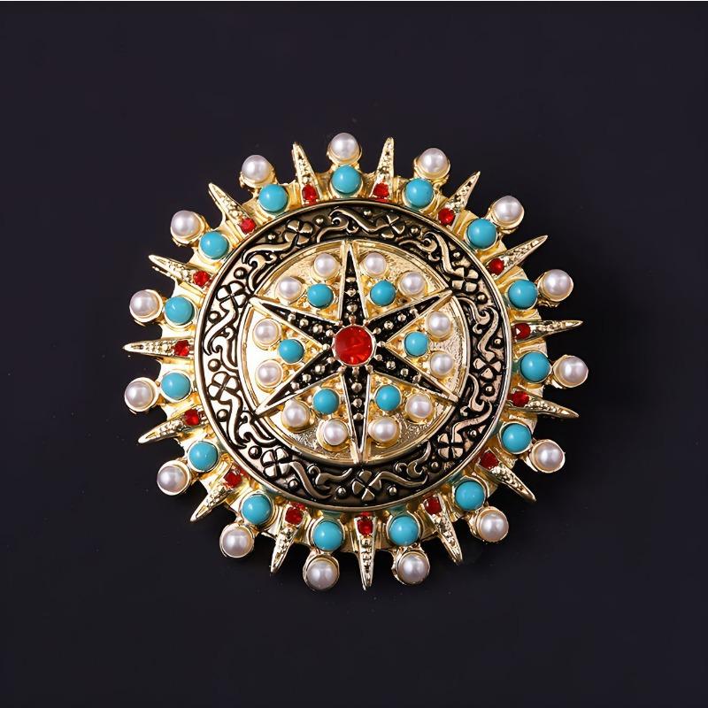 

Круглая брошь с жемчугом в богемном стиле, Женская ретро брошь в придворном стиле, Брошь с нишевым дизайном