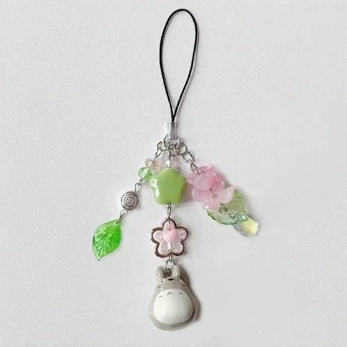 Cute Rilakkuma Bear Bell Matching Phone Charms Handmade Totoro Cat Star Hanging Chain Beaded Pendant Cardbook Keychain Gifts