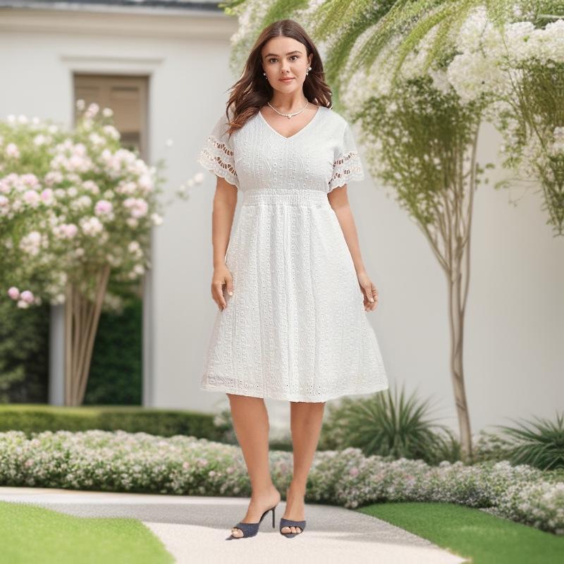 

Women s Summer Solid Color Dress with Round Neck & Cutout Sleeves Design Small белый