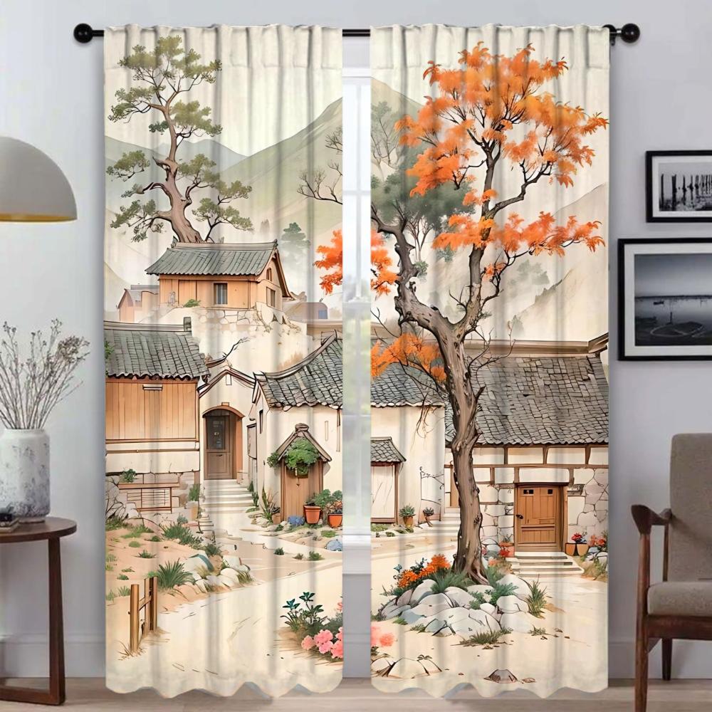 Autumn Days Myggnät 2 Delar Tyll för Sovrum Mörkläggningsgardin Avskärmning Rullgardiner Heminredningsgardiner Rum