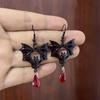 Orecchini Pipistrello Vampiro per Donna Uomo Vintage Cristallo Rosso Pendente Goccia d'Acqua Orecchino Halloween Strega Pagana Gioielli per Orecchie