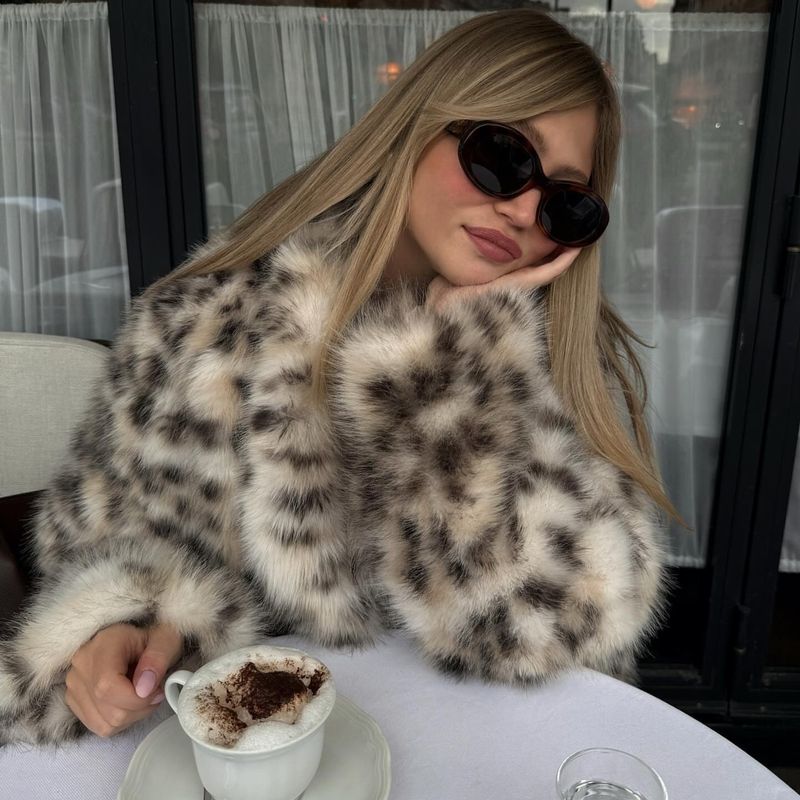 Zbzr Autumn New Women Clothes Western Style Fashion Temperament All-Matching Leopard Print Artificial Fur Long Fleece Outerwear