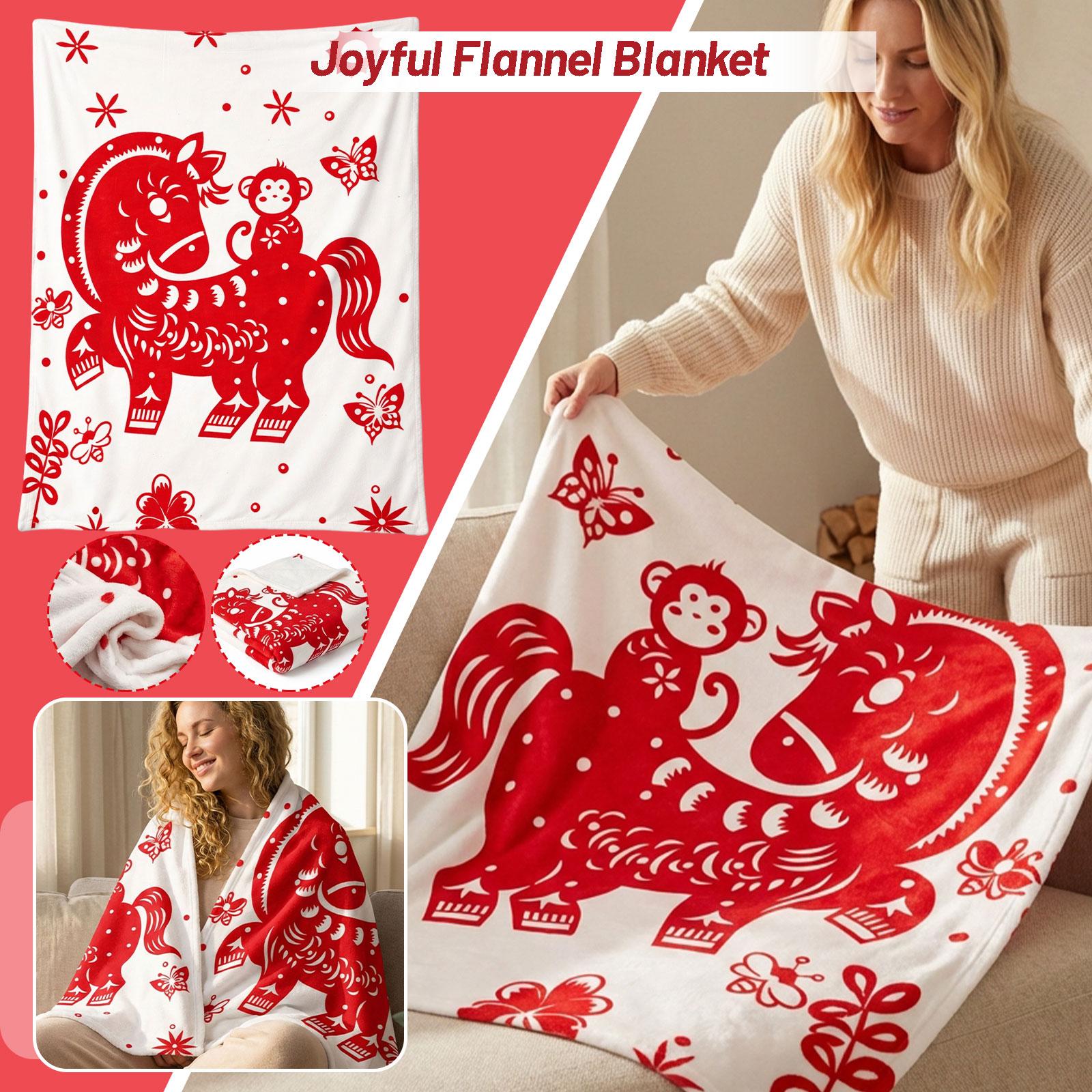 

3D Flannel Printed Blanket For The Lunar New Year Of The- Horse - Auspicious And Festive , Suitable For Student Dormitories One Size