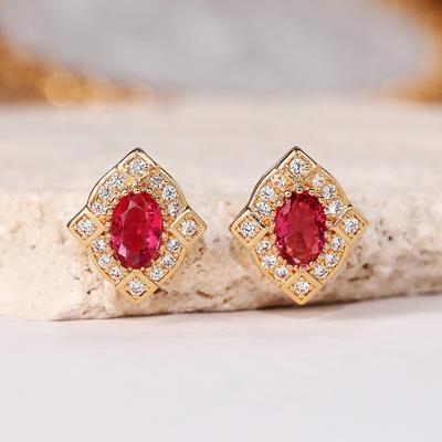 Temperament Elegant Red Cubic Zirconia Stud Earrings Vintage Party Womens Earrings Piercing Anniversary Gift Jewelry