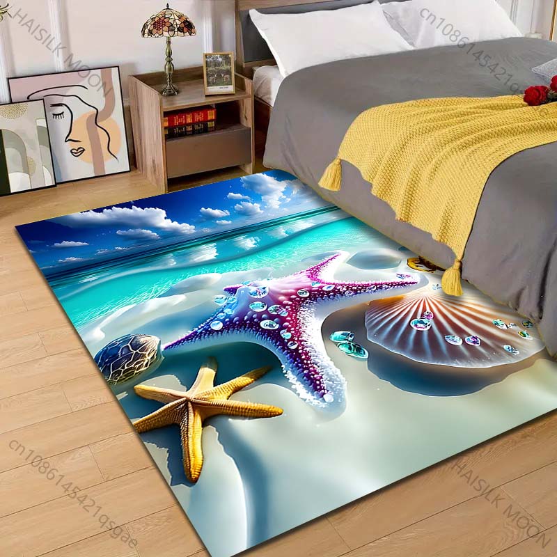 

1PC Starfish shells beach ocean Pattern Rug Carpets for Bedroom Living Room Sofa Mat Creative Door Mat Cloakroom Home Decor 40x60cm