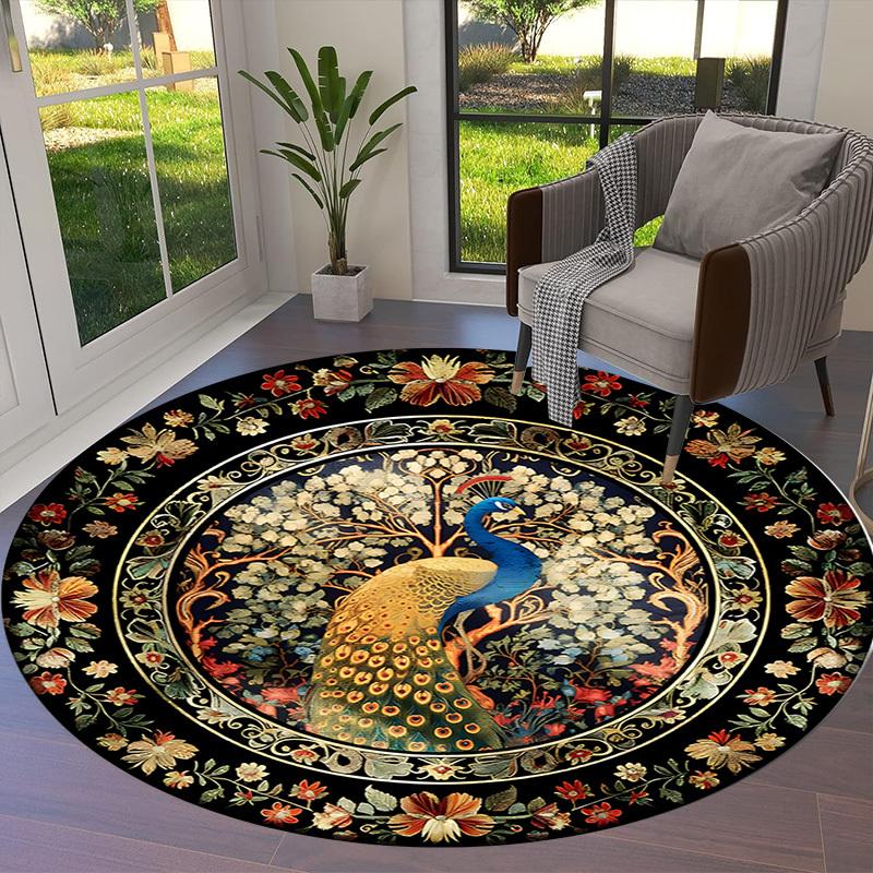 1pc Carpet Chair Mats Peacock Floral Circular Artwork Perfect for Decorating Chairs, Polyester Carpet, for Living Room.YDT656