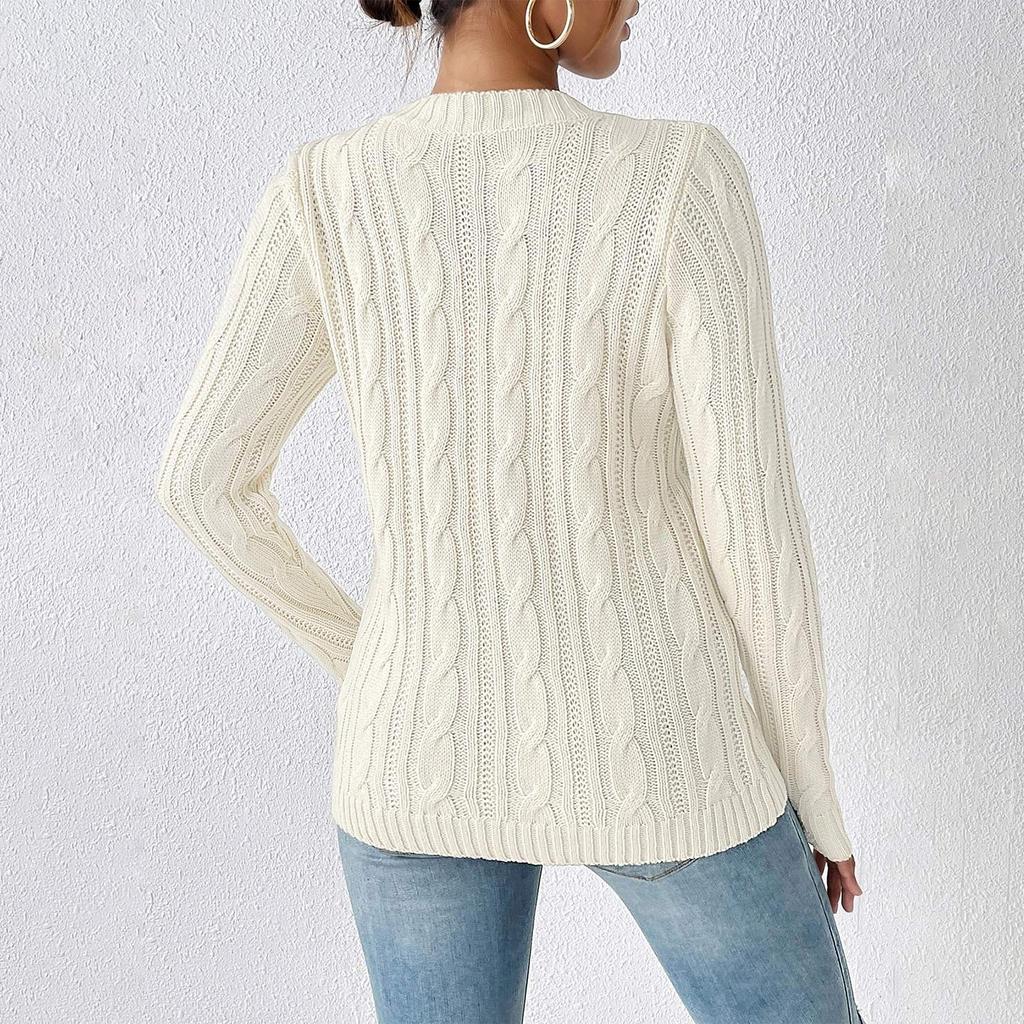 Women's Autumn And Winter New Round Neck Pullover Casual Bottoming Machine Knitting Pearl Beading Long-Sleeved Jumper
