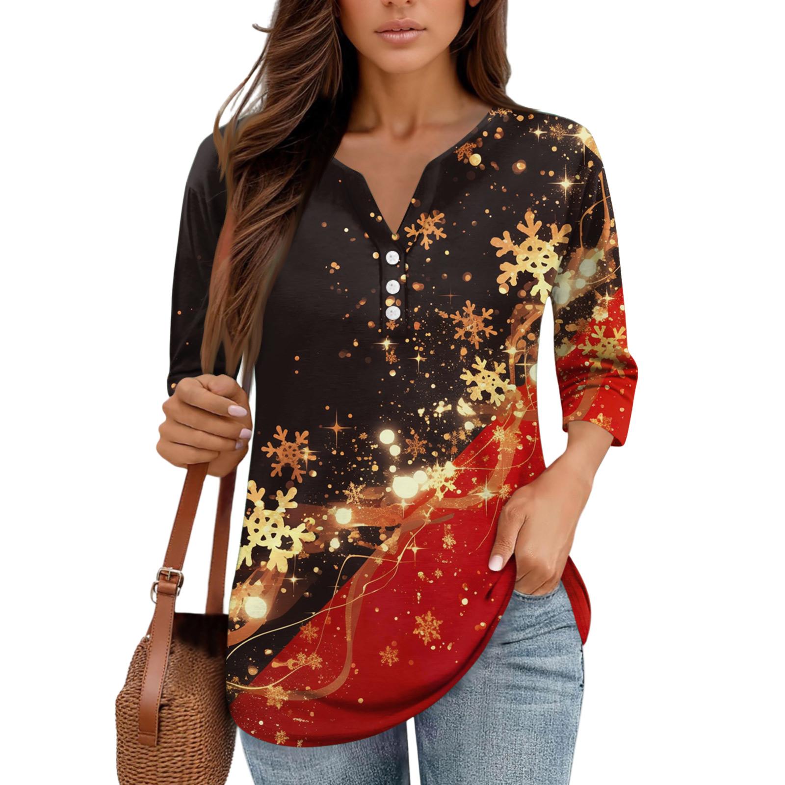 

Рубашки с рукавом 3/4 для женщин, футболки с принтом, блузки, повседневные базовые топы больших размеров, пуловеры L