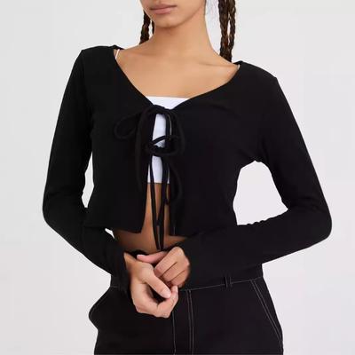 European and American Y2K Sexy Hot Girl Long Sleeved Short Black Cardigan Design Sense Women's Knitted Top