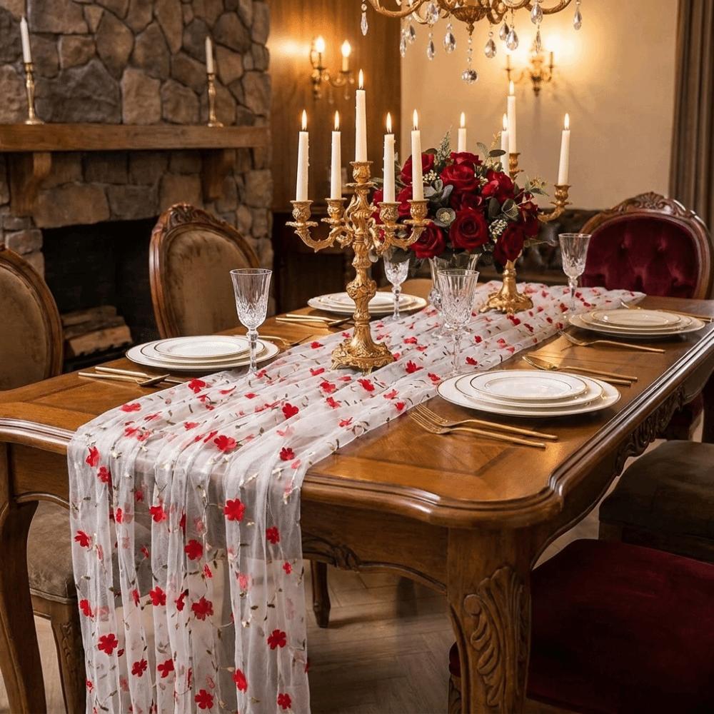Semi-Transparent Tulle Table Runner Romantic Floral Tablecloth Gauze Tablecloth Banquet