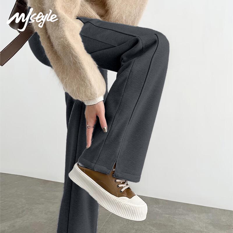 

MJ Style Women s Herringbone Plush-Lined Slit Straight-Leg Trousers S