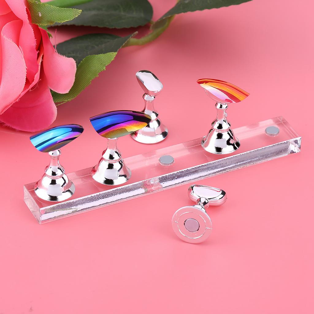 Manicure 5Pcs Nail Art Tip Holders Magnetic Chess Board Display Practic Train Stand