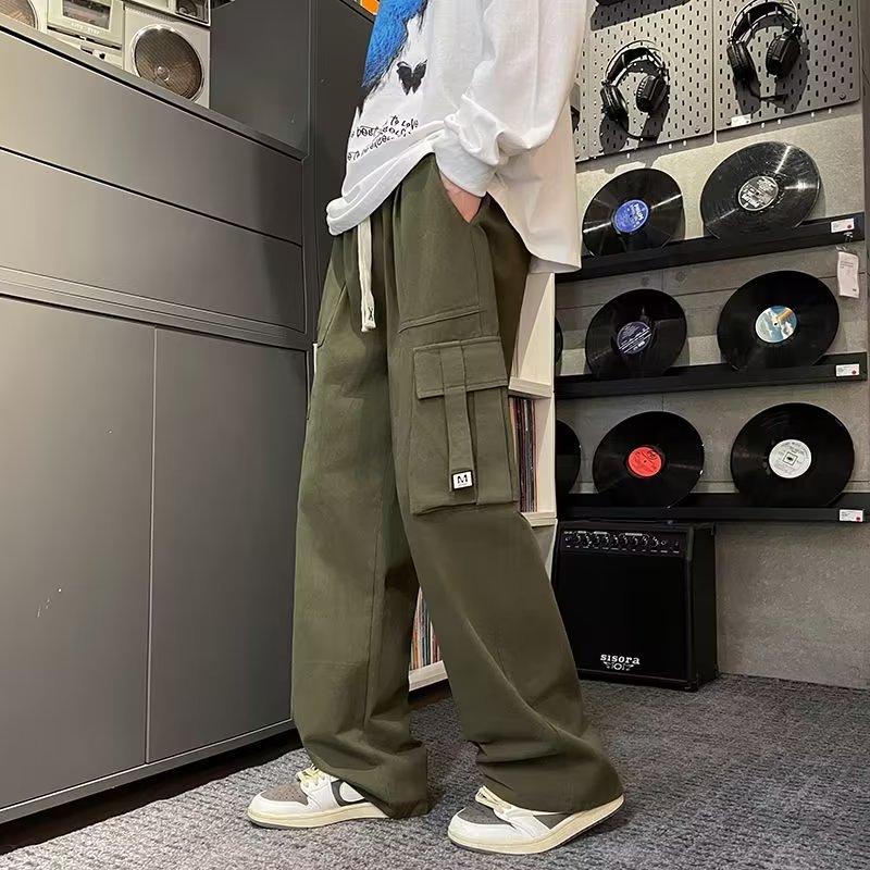 

Tooling Pants Men s Autumn and Winter New American High Street Vertical Straight-leg Pants Men s Pure Cotton Ruffian Handsome Loose Casual Trousers M