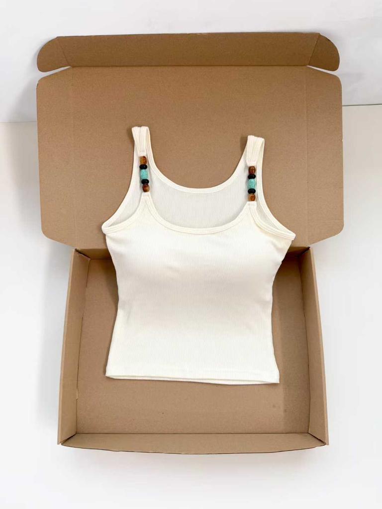 #Summer new sweet la beaded shoulder strap design sling vest slim fit all-match top with chest pad