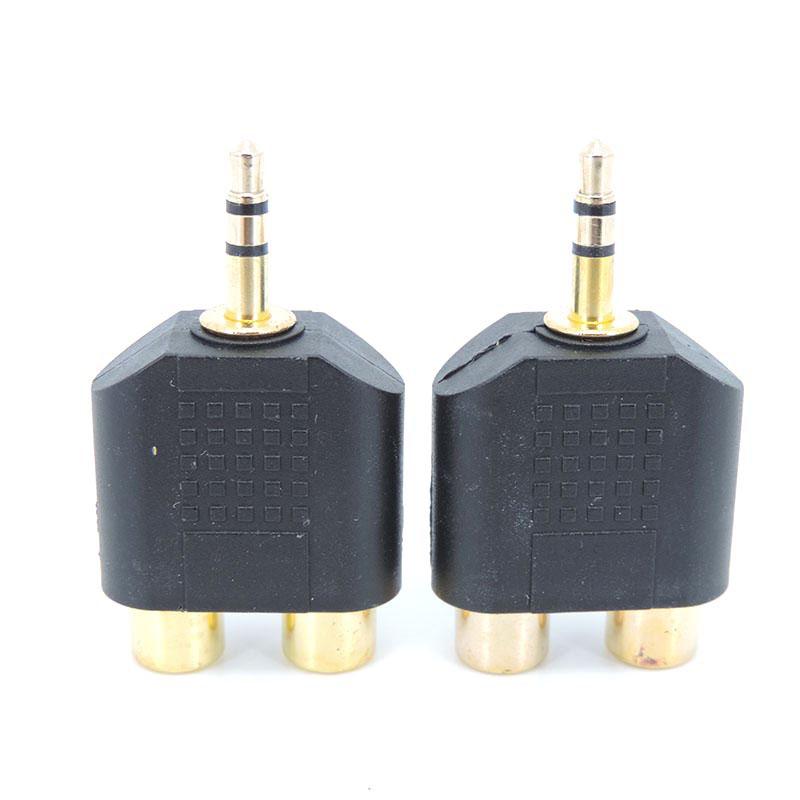 Adaptador de áudio estéreo banhado a ouro de 3 polos 3,5 mm AUX macho para 2 RCA fêmea conector divisor para pc alto-falante fone de ouvido fone de ouvido