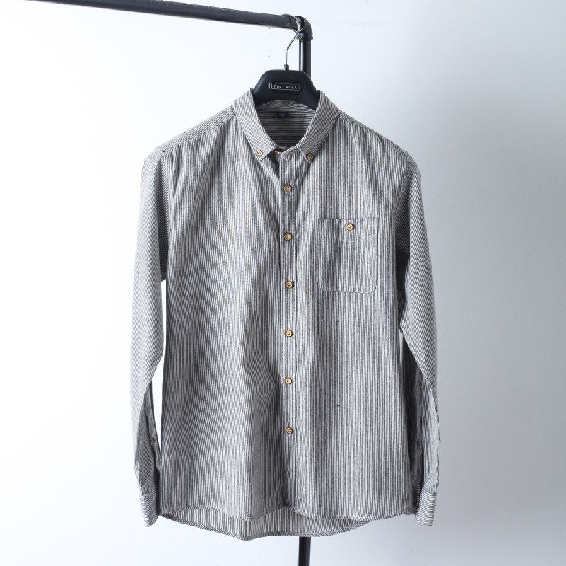 Foreign Trade Overplus Order Men's Cut the Tag Off Blue Stripe Shirts Men's Long Sleeve Slim Fit Korean Fashion Export Original Cotton Shirt