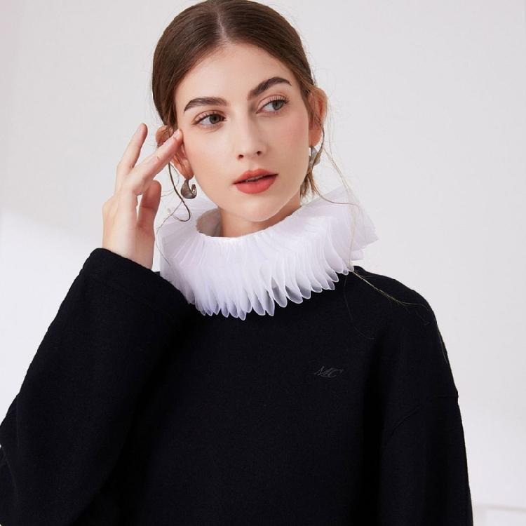 Renaissance Collar Elizabethan Mesh Ruffled Neck Collar Shawl Wrap Detachable False Collar Necklace for Women and Girls