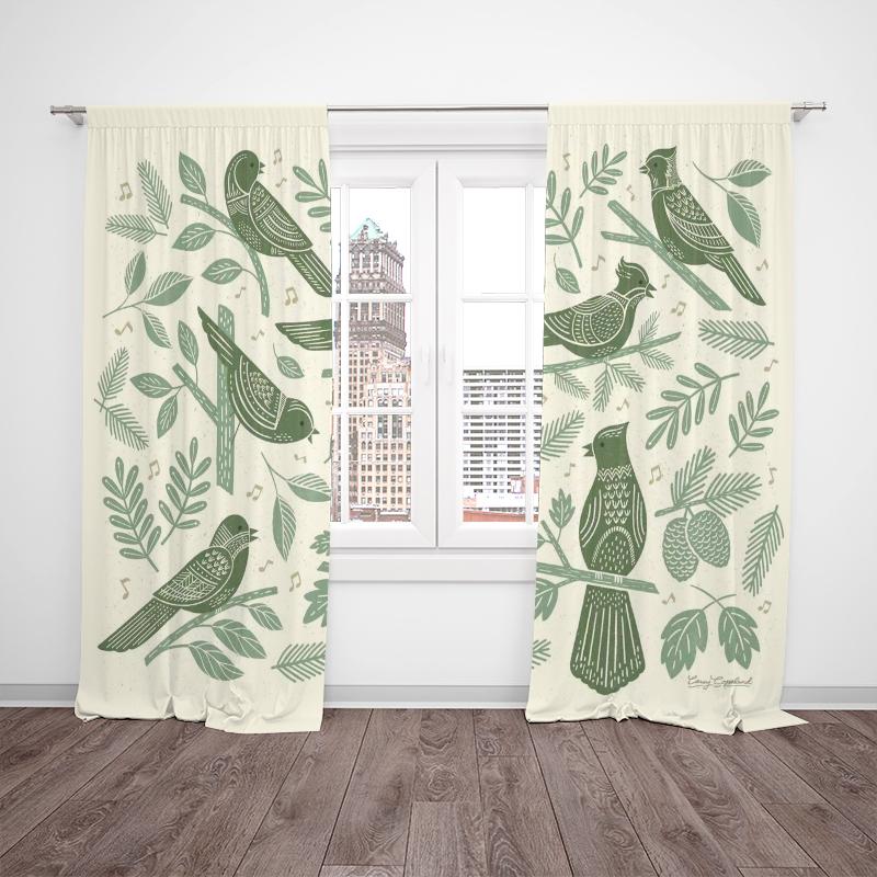 Green Flora and Fauna - Printed curtains -100% polyester -2pc for bedroom curtains and living room decoration.