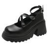 Rimocy Patent Leather Ankle Strap Lolita Shoes Women Thick Heels Platform Mary Janes Woman Sweet Lovely High Heeled Pumps 2024