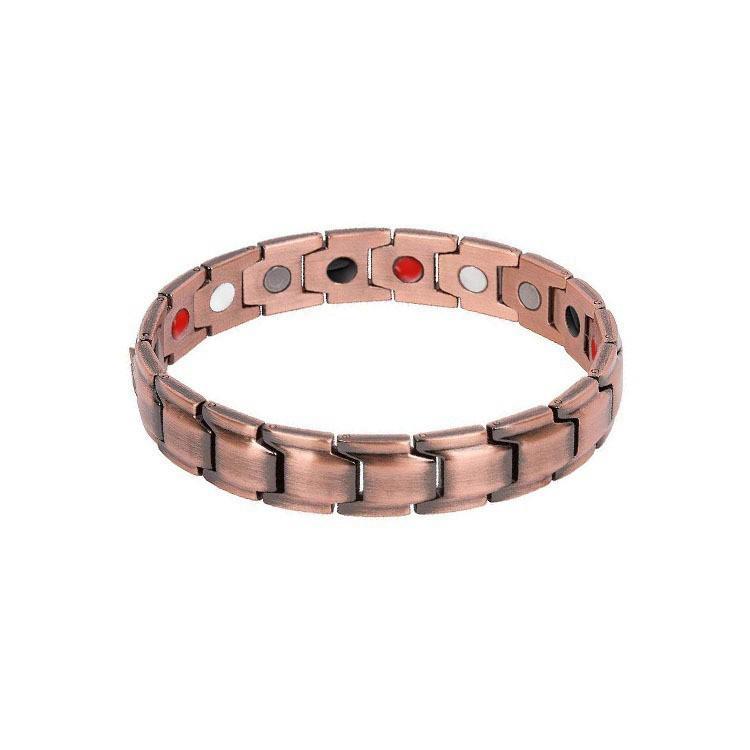 Men's Retro Antique Red Copper Wide Magnet Bracelet - Adjustable Cross-Border Style