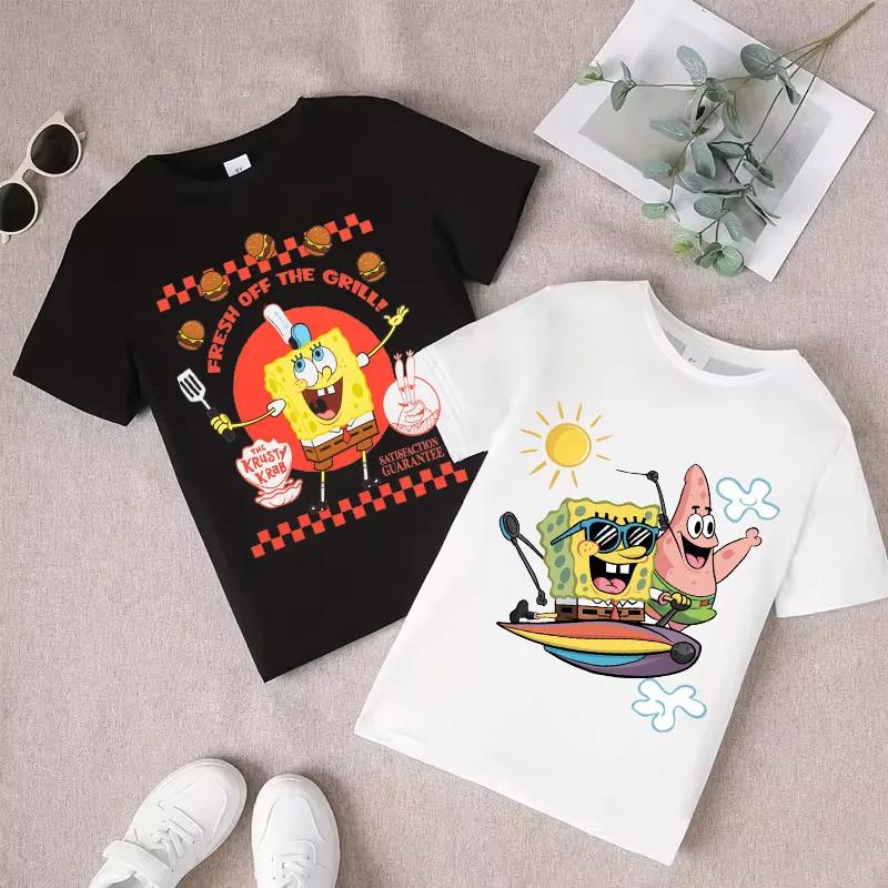 SpongeBob SquarePants childrens cotton shortsleeved boys sports shirt girls casual top with cartoon print summer Tshirt
