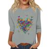 Women's Fashion Loose Casual Seven 3/4 Sleeve Printed Round Neck Pullover Top