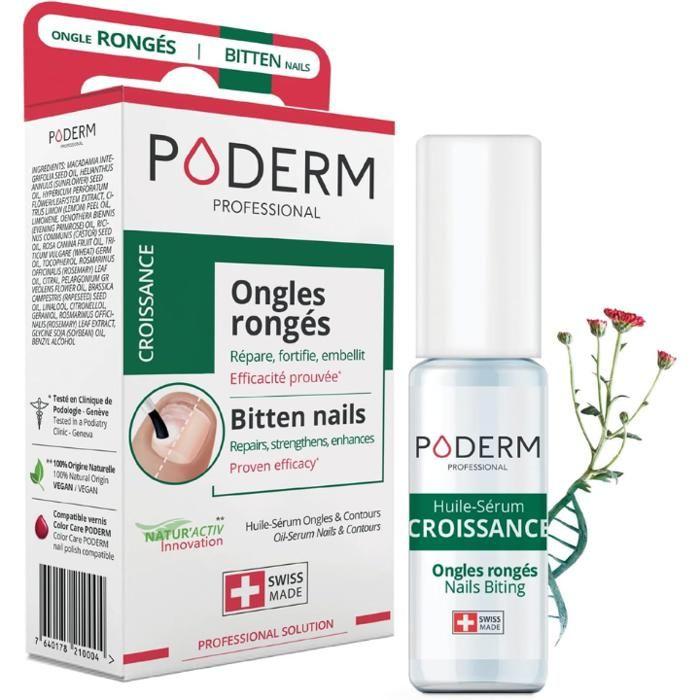 PODERM - Sérum Ongles Rongés - Répare, Fortifie & Embellit - Formule 100% Naturelle & Vegan - Swiss Made - Flacon 8ml