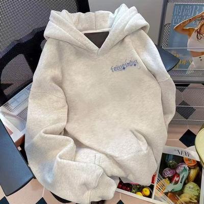 Cherry Blossom Sword Print Men's Hooded Top Autumn and Winter Velvet Thickened Loose Couple High Street Sweatshirt