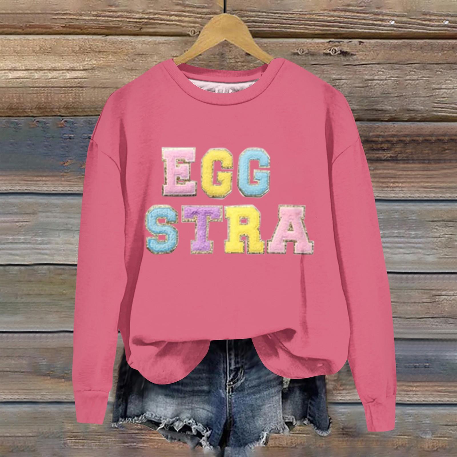 

Великодній жіночий модний вільний топ з довгим рукавом і круглим вирізом XL кавун червоний колір