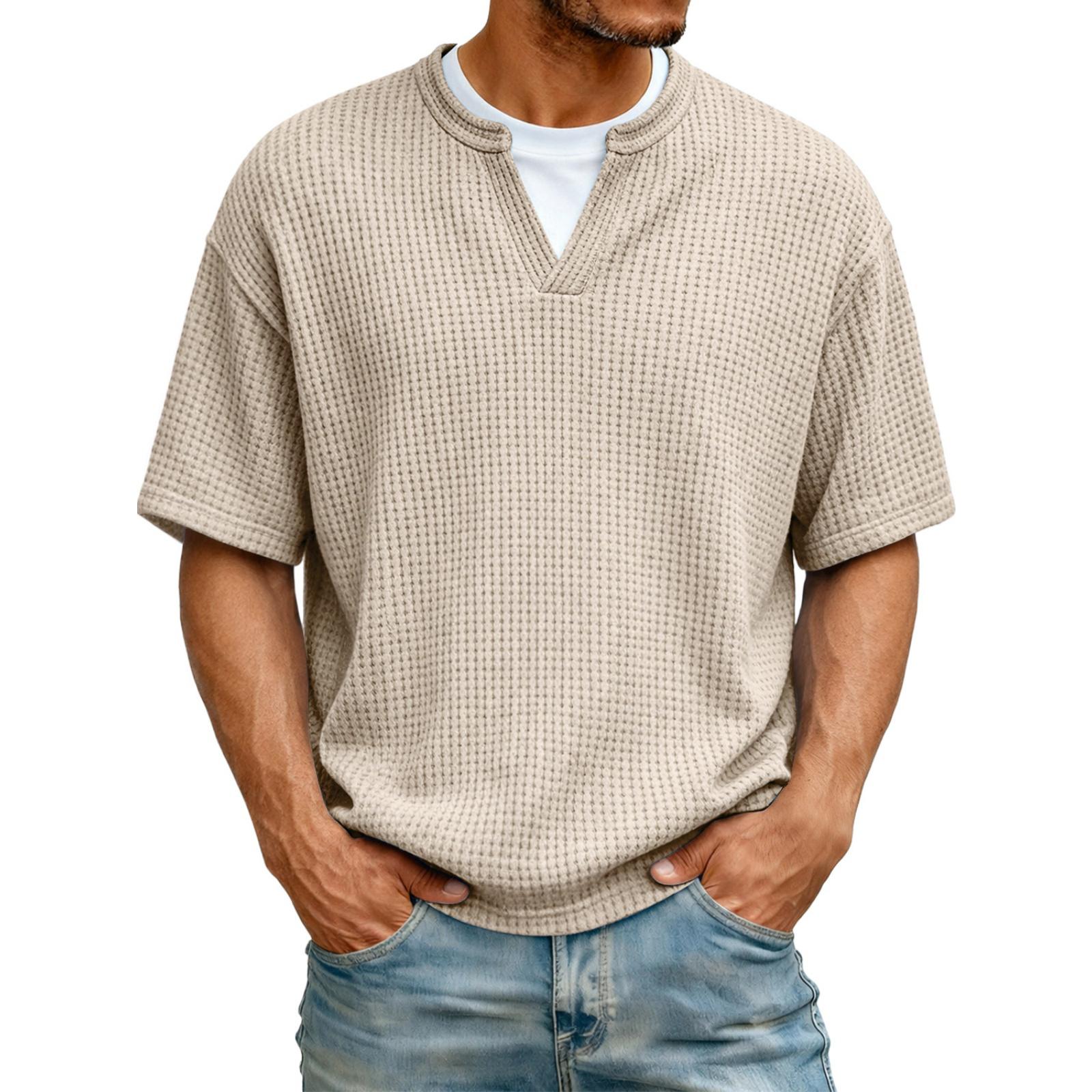 

Men s Casual Trend T-shirt - Men s V-neck Short-sleeved Breathable Sports T-shirt L бежевый