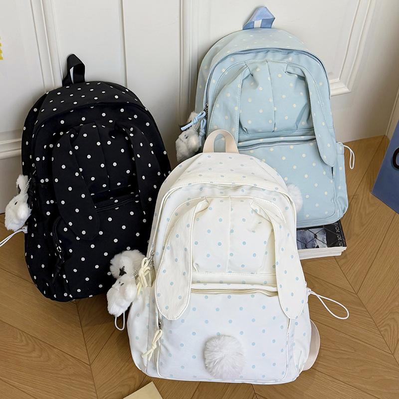Schoolbag High Value Polka Dot Rabbit Ears Backpack for Primary and Secondary School Students Class Schoolbag Cute Large Capacity Lightweight Travel