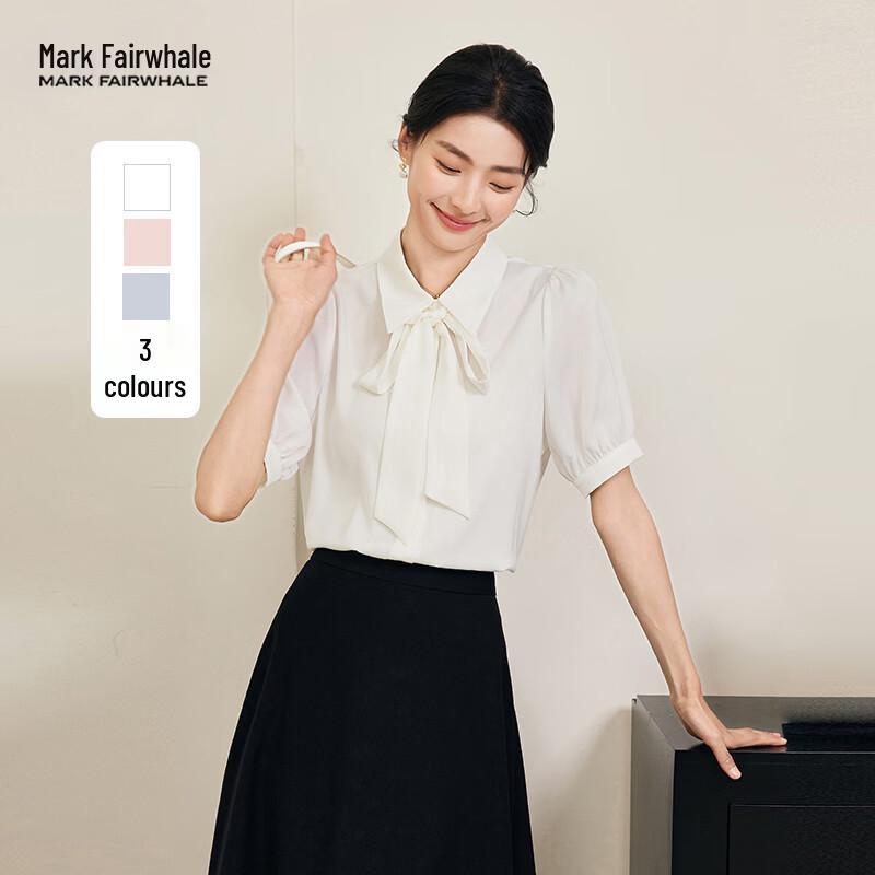 MARK FAIRWHALE Women s Bow-Tie Puff Sleeve Professional Shirt L
