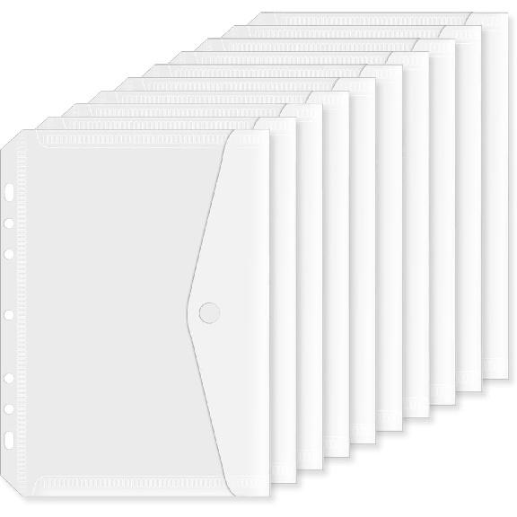 10 Pcs A5 Binder Pockets 5.5 x 8.5 Inches Mini Binder Pocket 7-Hole Binder Pocket Folders Mini Binder Dividers Clear Binder Folders Envelopes 10