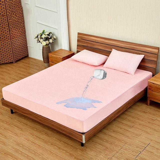 

Водонепроницаемый чехол для матраса из бамбукового волокна, махровый чехол для матраса, защитный чехол от клещей, противоскользящая простыня на резинке, без наволочки 71x132x25cm розовый