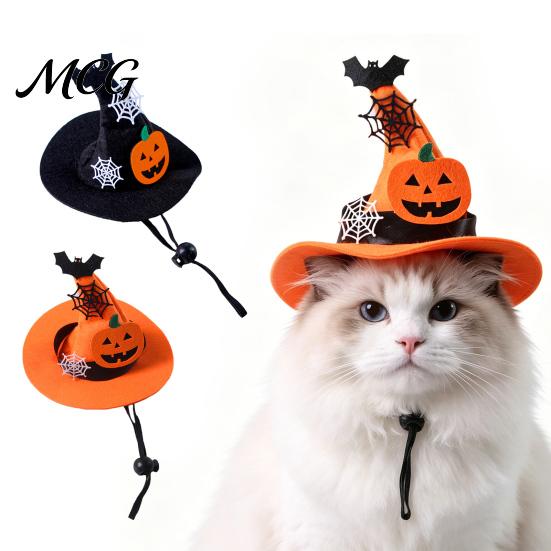 Medium-sized Pet Hat Halloween Dog Hat, Adjustable Cat Witch Pumpkin Bat Cobweb Small Costume for Medium Dogs Cats Holiday Photo Prop Accessory