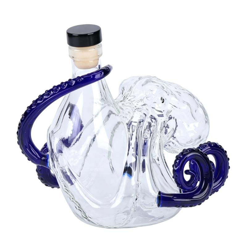 Exquisite Octopus Sculpted Glass Bottle For Liquid Dispensing And Artistic Display Transparent Color