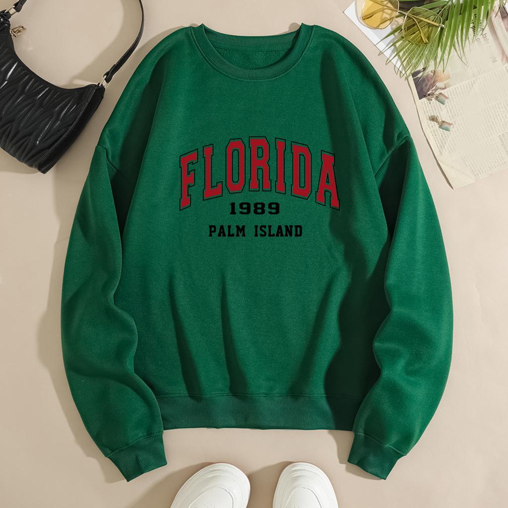Herbstlicher Schriftzug "Florida 1989 Palm Island" Grafik bedruckte Hoodies Modische lässige Sport-Langarm-Damen-Hoodies