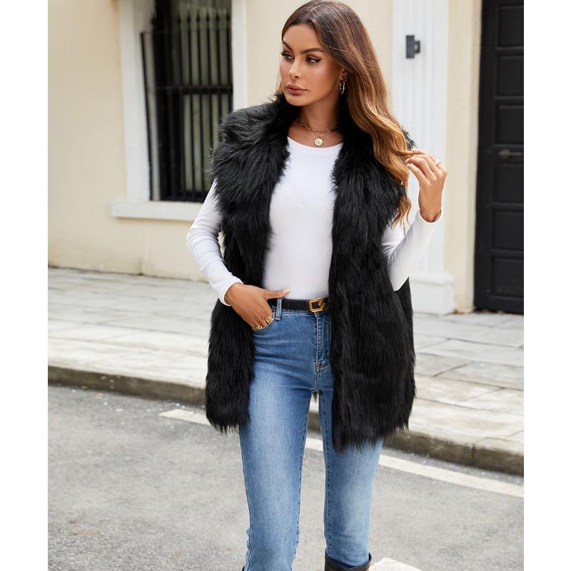 

Women s imitation fur suit collar vest imitation fox fur vest plush long hair vest S