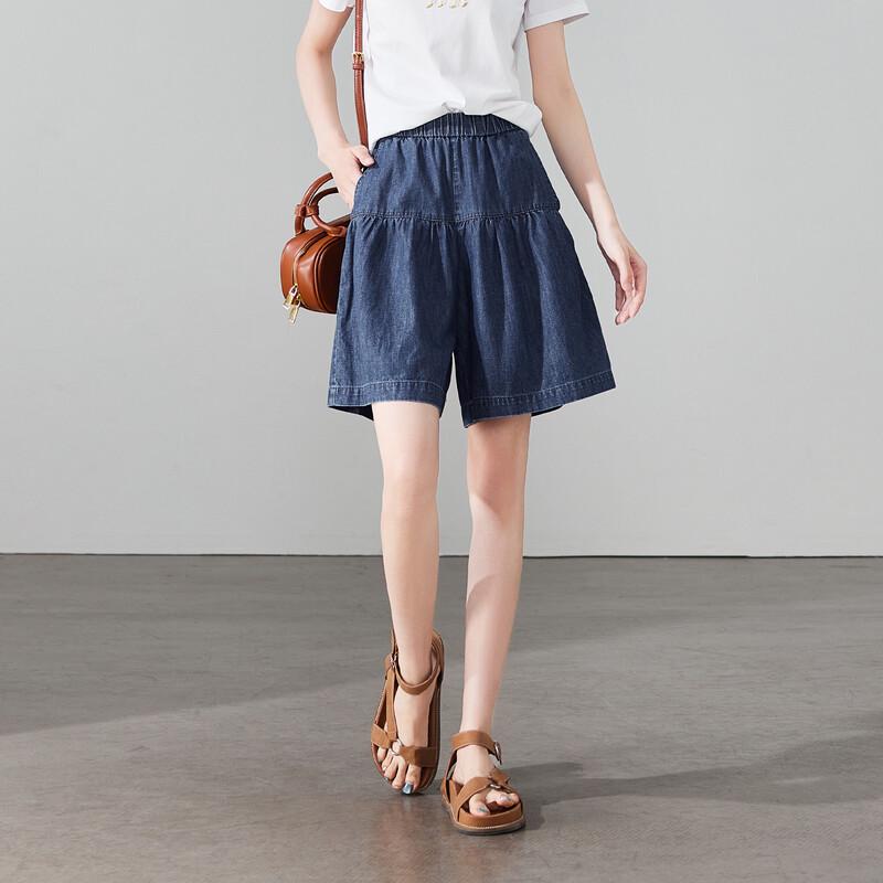 SOFSIL Women s Elastic Waist Wide-Leg Denim Shorts 28/L