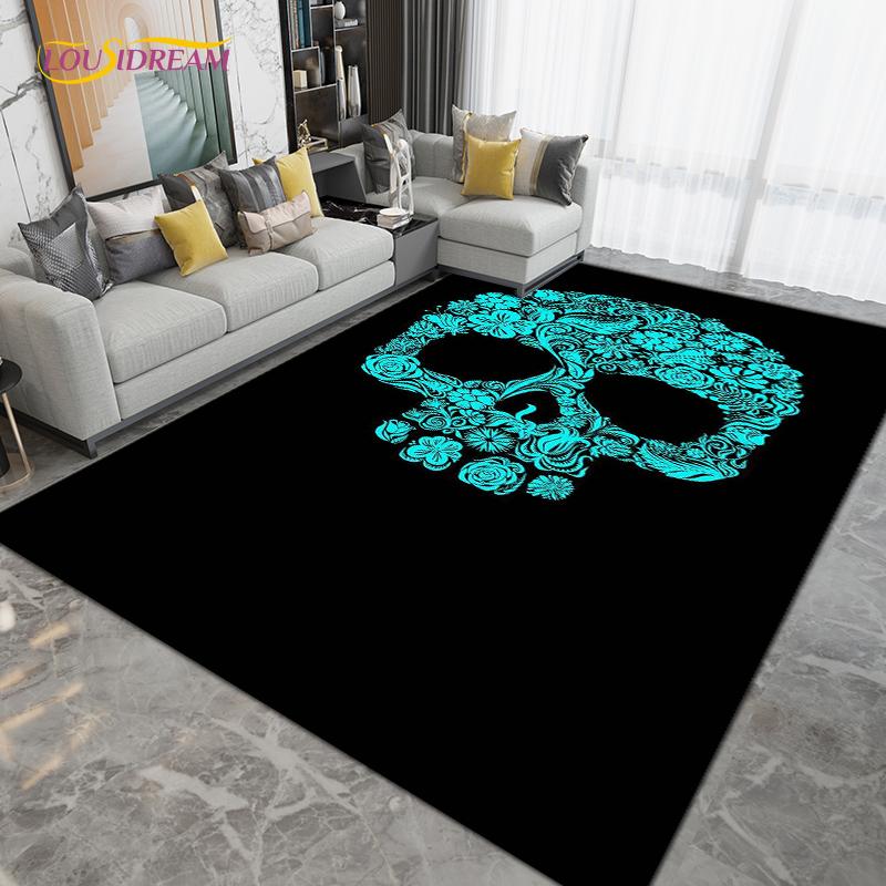 Horror Skull Art Area Rug,Carpets for Living Room Bedroom Decoration, Sofa Chair Cushion Rug,Kitchen Bathroom Floor Mat