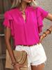 2025 Women's Summer V-Neck Casual Shirt with Double-Layer Ruffle Sleeves