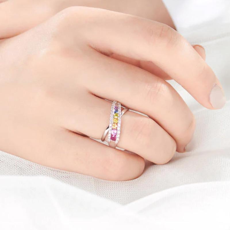 Huitan Inel de Deget Colorat Drăguț cu CZ pentru Femei Culoare Zirconiu Cubic Strălucitor Accesorii Cruce Bijuterii de Nuntă de Lux