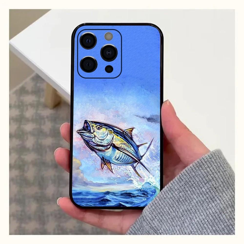 Blauflossen-Thunfisch Meeresfisch Handyhülle Für Apple iPhone 15,14,13,12,11,Pro,X,XS,Max,XR,Plus,Mini Weiche Schwarze Hülle