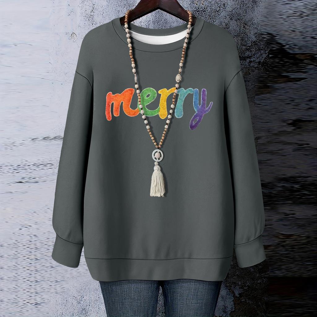 Dámské vánoční potištěné tričko s dlouhým rukávem a kulatým výstřihem