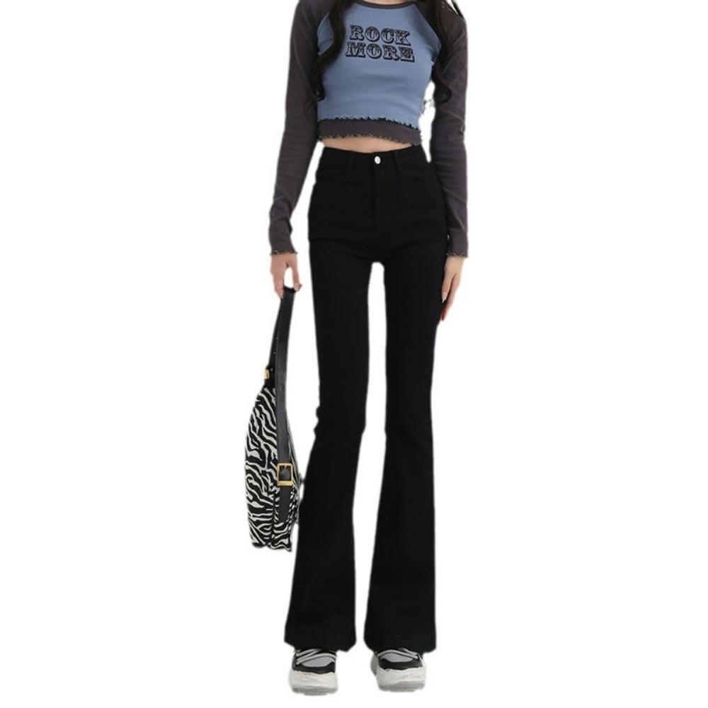 High waist micro-flared jeans women's autumn and winter slim fit and thin small elastic straight mopping horseshoe pants tide