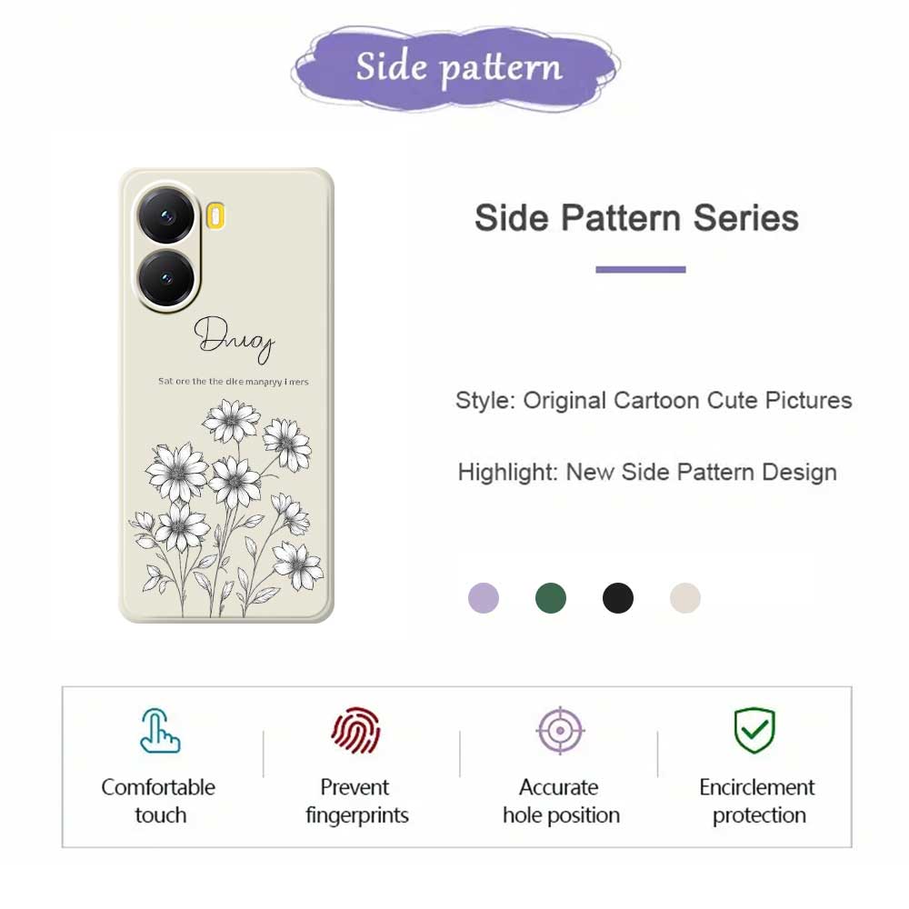 För Xiaomi Redmi Turbo 4 5G/Poco X7 Pro 5G Fodral Skiss Blommor Mönstertryck Raka Kanter TPU Telefonskal