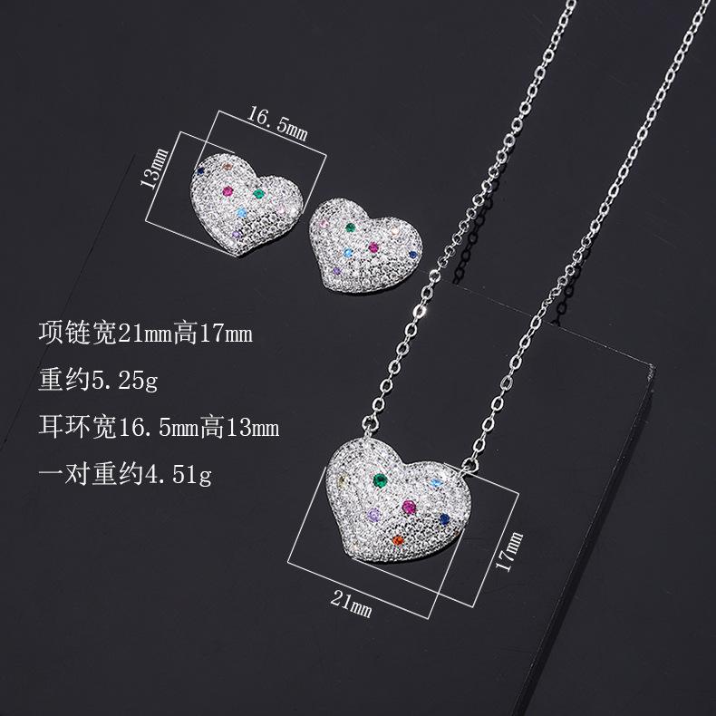 Huamei Jewelry Light Luxury Color Love Necklace Clavicle Chain Cross Border Heart Inlaid Treasure Earrings