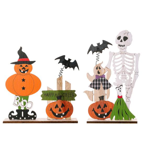 Halloween Wooden Table Sign, Spooky Skeleton Pumpkin Bat Ghost Centerpiece Sign for Home, Shelf, Desk, Mantel, Tabletop, Tiered Tray, Party Decor